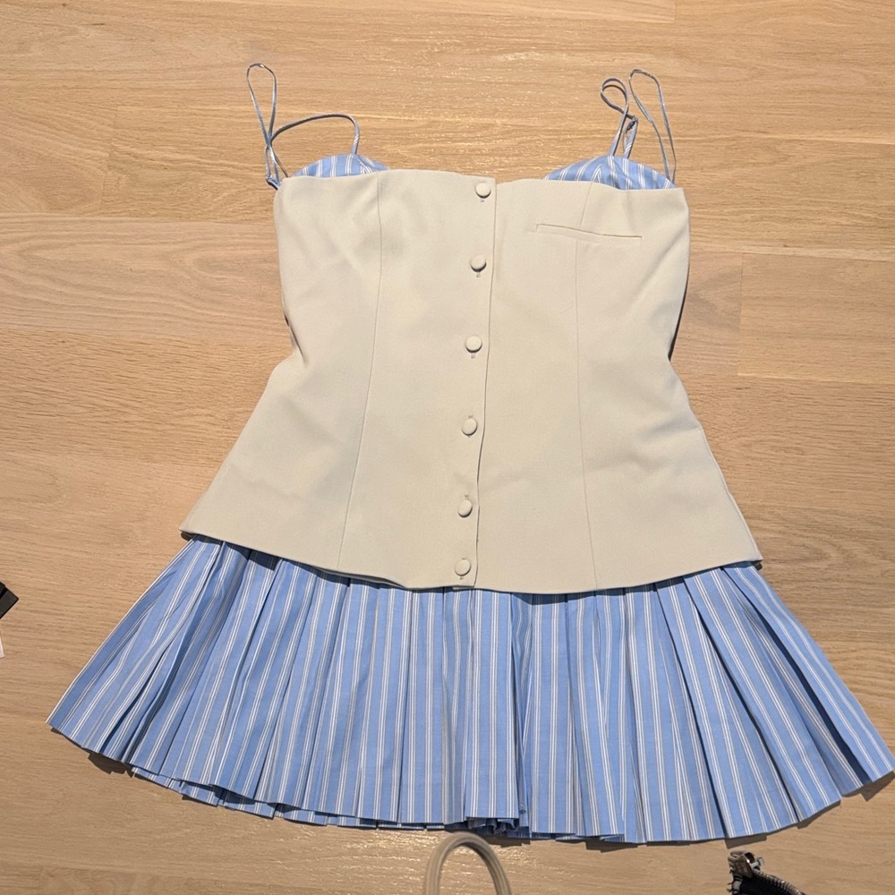 Zara Blue and Cream Mini Dress